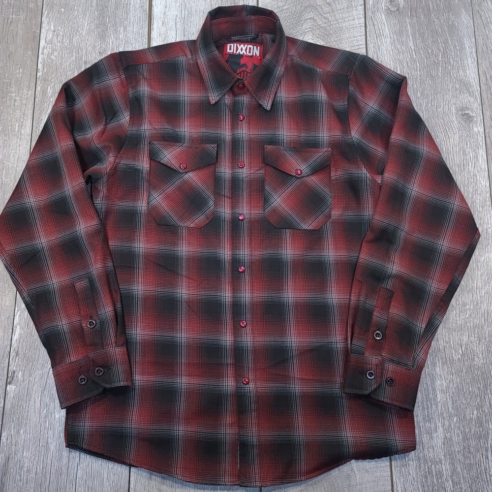 Dixxon Flannel The Count Men Small Red Black Plaid D-Tech Snap Button Up Shirt